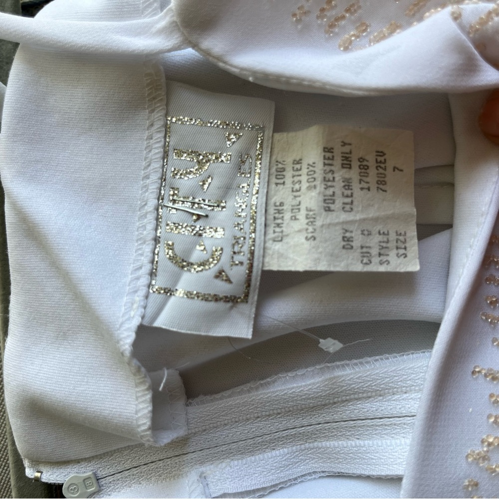 Vintage cocktail, homecoming, dress. white with gold beads.